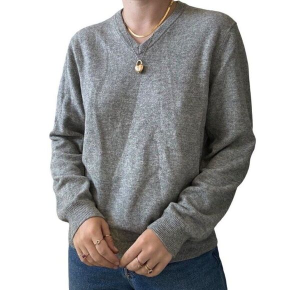 Club Room Mens Light Gray 100% Cashmere Soft V Neck Preppy Sweater Sz L - Picture 7 of 8